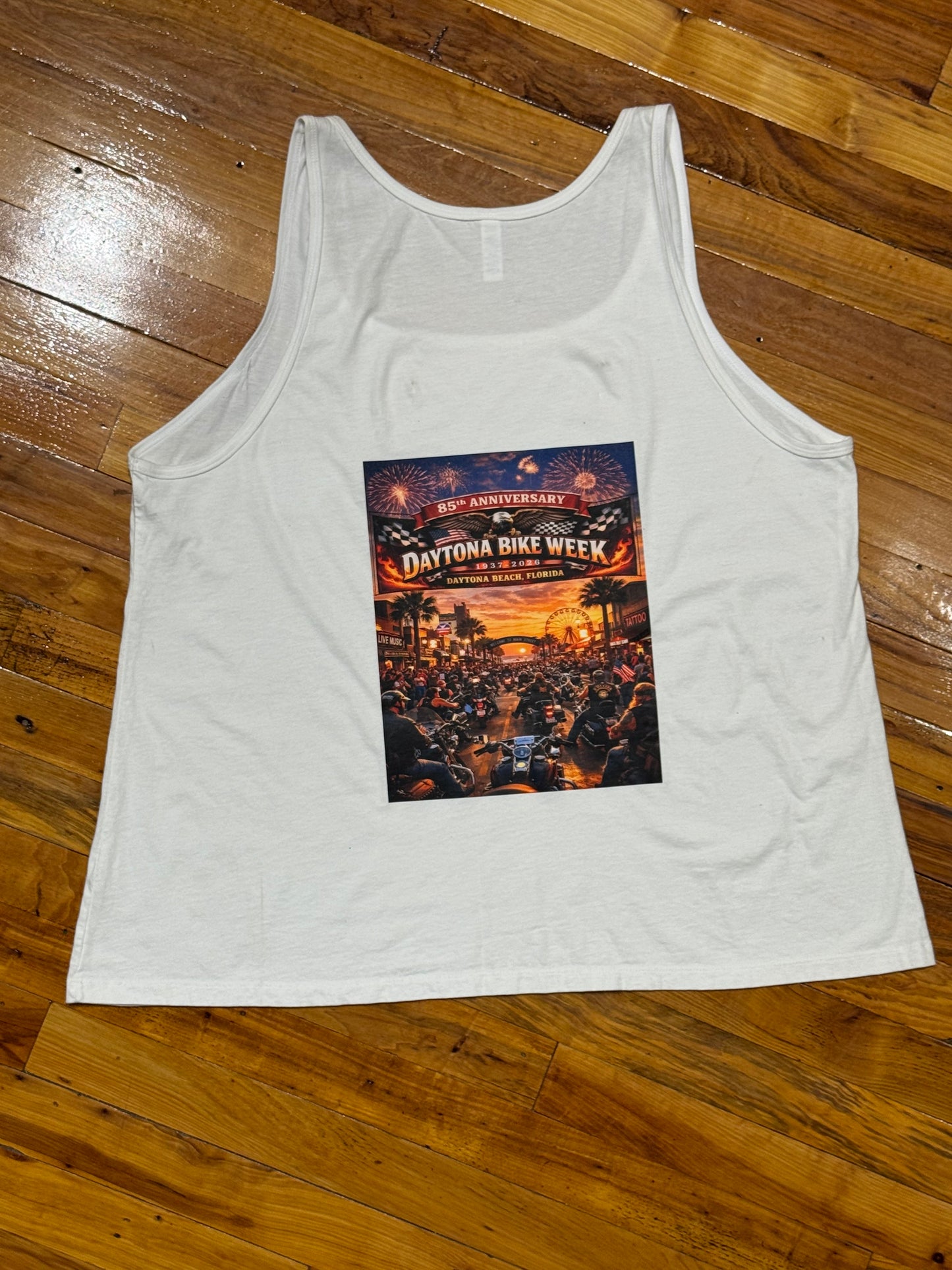 Daytona Bike Week 85th Anniversary Tank Top - White (Large Graphic)